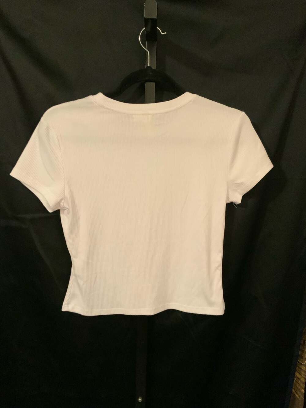 Derek Heart White Ribbed Short Sleeve Crop Tee - Picture 2 of 4
